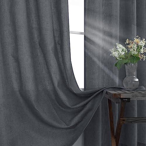 KOUFALL Charcoal Gray Curtains 96 Inches Long for Living Room 2 Panel Set Dark Grommet Linen Sheer Curtains 96 Inch Length,Dark Grey - color: Dark Grey, size: 52"W x 96"L (Pack of 2)