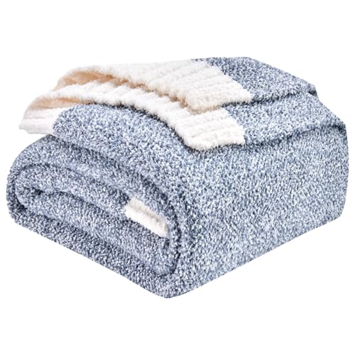 CozeCube Reversible Knitted Throw Blanket, Dusty Blue White Melange 50"x60" - color: M-dusty Blue, size: 50"x60"