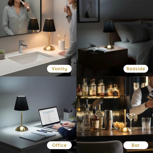 2-Pack Cordless Table Lamps Rechargeable, Battery Mini LED Lamps - color: Black