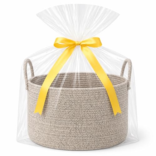 Big Gift Basket Empty Kit, Large Woven Rope Storage Basket, Beige - color: Natural Brown, size: Large