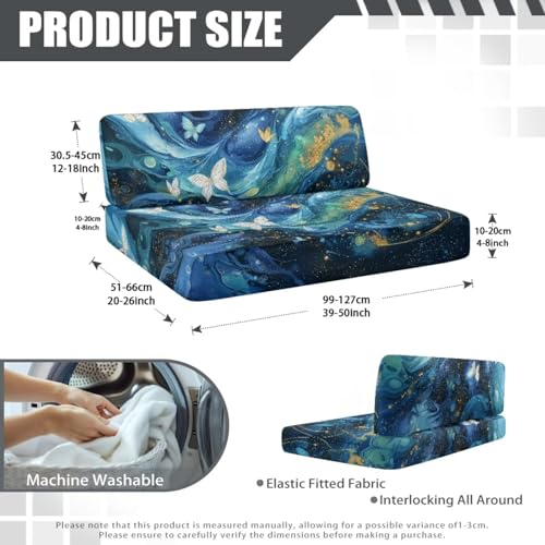 Butterfly Marble Blue Gold Print RV Dinette Cushion Covers 2 Pieces Scratch-Resistant Camper Seat Covers Dinette Booth Elastic RV Couch Cover Loveseat Sofa Chair Cover - color: Butterfly Marble Blue Gold