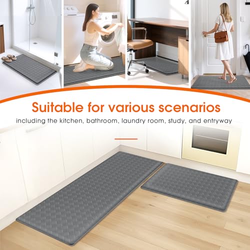 TranquilRelax 2-Piece Kitchen Mats, Cushioned Non-Slip Floor Mats, Grey - color: Grey, size: 2-Piece | 30"+47" | Standard