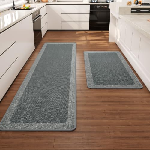 Kitchen Rugs Set of 2, Non Slip Rubber Backing, 17"x30"+17"x59" Grey - color: Grey, size: 17"x59"+17"x30"