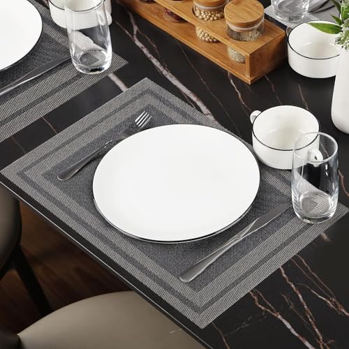 Black Vinyl Placemats Set of 6,Washable Dining PVC Table Mats - color: Black Gold, size: 6PCS 12"Wx18"L