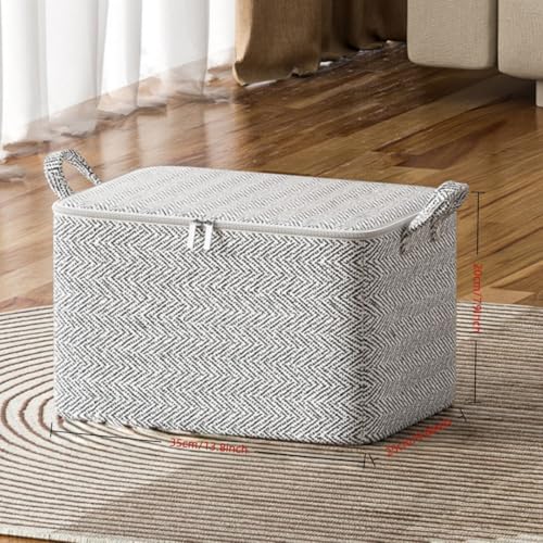 1 Pc Extra Large Foldable Storage Box With Lid, Space-Saving Fabric Collapsible Organizer Bin For Under-Bed And Closet Storage, Herringbone, 30L - size: 30L