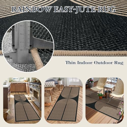 Lahome Rainbow Entryway Runner Rug, 2x6 Washable Easy Jute Kitchen Rugs - color: Dark Grey/Charcoal Black, size: 2' x 6' (Runner)