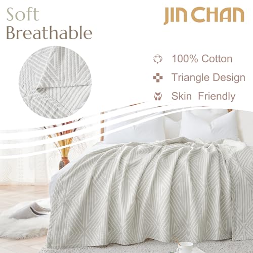 jinchan 100% Cotton Muslin Blanket Twin Boho Throw Blanket 50x60 Soft Gray - color: B. Triangle Grey, size: 50"x60"