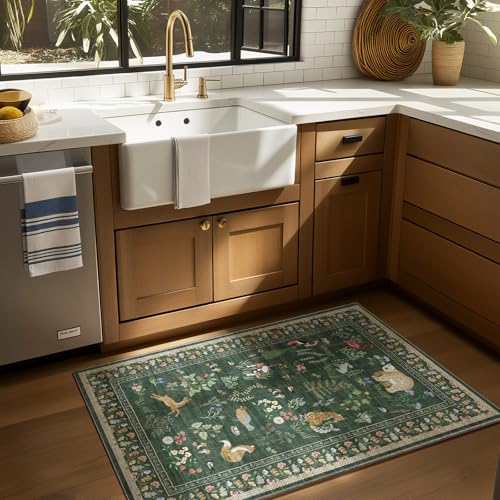Machine Washable Throw Rugs for Entryway: Door Mat Indoor Entrance 2x3 Rug Small Area Rug Non-Slip Low Pile Soft Kitchen Rug for Front Door Indoor Entrance Entry Bedside Kids Room - color: Animal-dark Green, size: 2' x 3' (Rectangular)