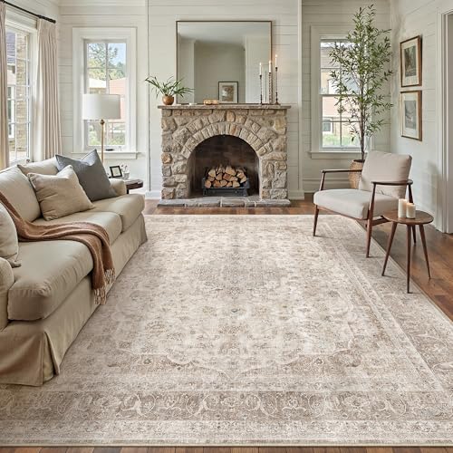 PureCozy 10x14 Area Rug Washable Beige Vintage Traditional Oriental - color: Antique | Beige, size: 10' x 14' (Rectangular)