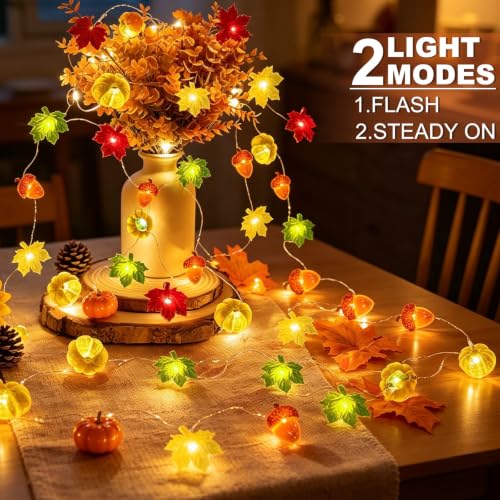 20LED/6.56Ft 3D Fall Lights Pumpkin Thanksgiving Fall Decorations for Home