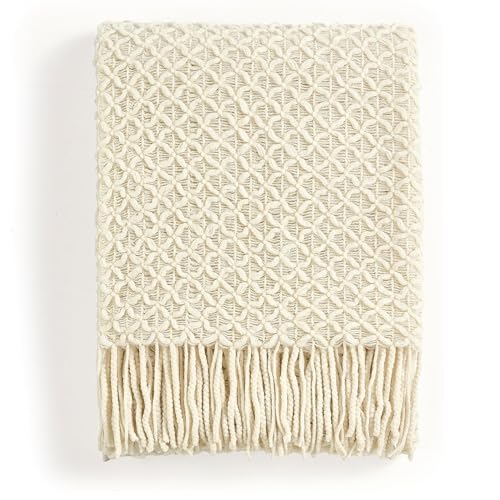 CREVENT Farmhouse Boho Knitted Throw Blanket for Couch Sofa Chair Bed Home Decoration, Soft Warm Cozy Light Weight for Spring Summer Fall (60''X80'' Beige) - color: Beige X, size: 60inchx80inch