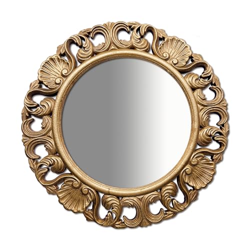 Vintage Round Wall Mirror, Ornate Baroque Carved Frame, 20 Inch - color: Round