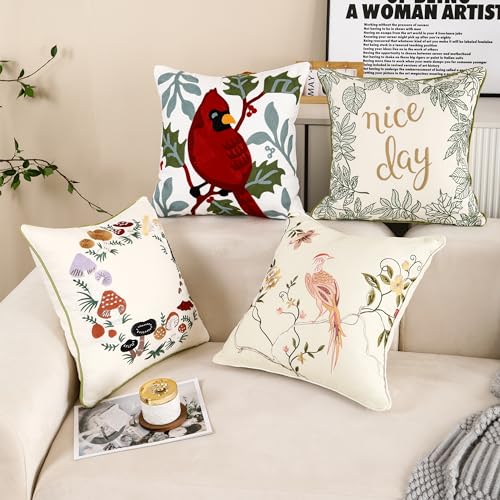 Mushroom Embroidered Throw Pillow Covers 18x18 inch Set of 2 - color: Mushrooms