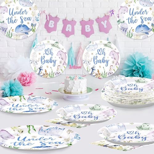 Grencian 96 Pcs Under the Sea Baby Shower Ocean Themed Supplies, Serves 24 - style: Under the Sea Kit