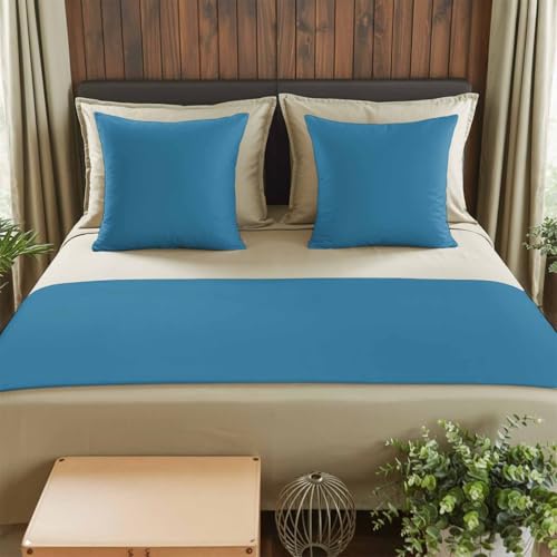 Bed Runner for Queen Size Bed, Blue Decorative Beds Runners and 2 Matching Pillow Covers Set, Modern Pure Wave Ride Beds Scarf Throw for Foot of Bedding Set for Hotel/Bedroom - color: Wave Blue, size: 83 x 20 Inch