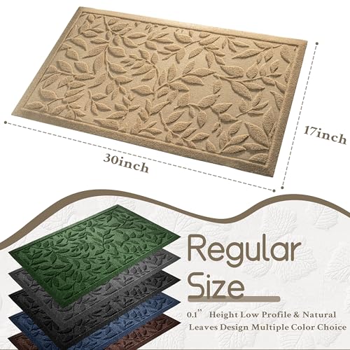 Beige Leaves Outdoor Indoor Entrance Doormats, Absorbent Durable Heavy Duty Welcome Front Door Mat,Thick Natural Rubber Back,Easy Clean Entryway Mat 17x30 Inch, Low Profile - color: Leaves-beige, size: 1'5" x 2'6" (Rectangular)