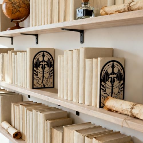 Peacoblue 5.3"x4.3"x7.9" Metal Bookends, Heavy Duty Book Ends for Shelves - style: Symmetrical Dragon Cross