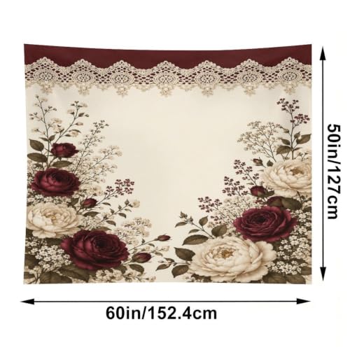 Bgdfhk Floral Lace Border Decorative Wall Tapestry 50"x60", Soft Polyester Lightweight Tapestry Blanket for Bedroom Living Room Dorm Apartment Home Decor - color: Floral Lace Border, size: 60"L x 50"W