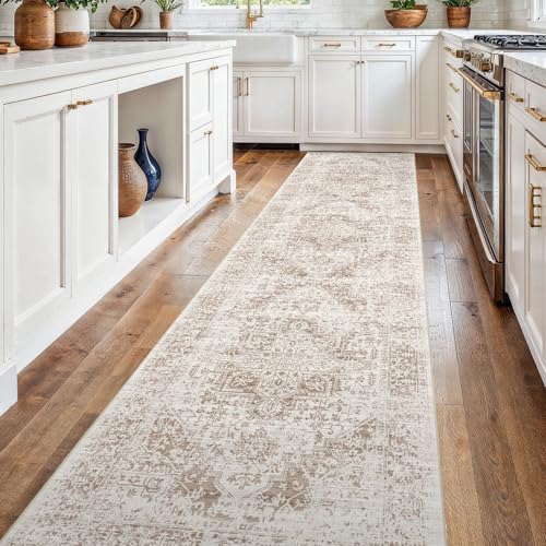 2'6"x14 Washable Long Runner Rug: Vintage Non Slip Hallway Rug IvoryBeige - color: Ivory/Beige, size: 2'6" x 14' (Runner)