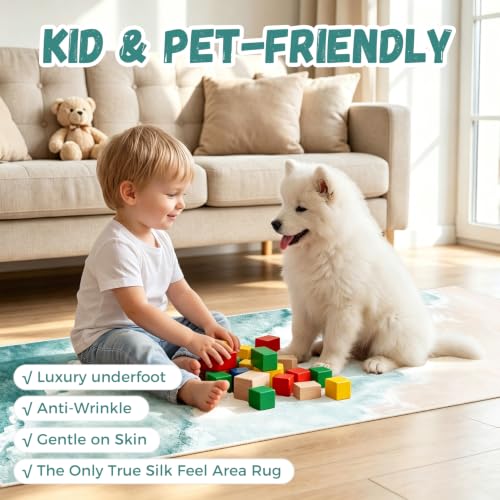 Beach Pattern 2x6ft Runner Rug Non Slip Washable Kitchen Runner Rug with Rubber Backing,Low-Pile Soft Washable Runner Rugs for Hallway Entryway Kitchen Bedroom Living Room Bathroom, Teal - color: Teal Beach, size: 2' x 6' (Rug)