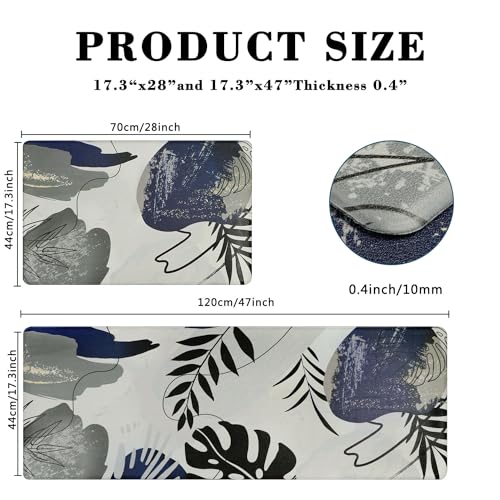 Homcomoda Kitchen Rugs and Mats Non Skid Anti Fatigue Kitchen Mats for Floor 2 Piece Boho Cushioned Kitchen Rugs Waterproof Comfort Standing Mat for Kitchen Sink Office Laundry - color: B Blue, size: 17.3"x28"+17.3"x47"/0.4inch