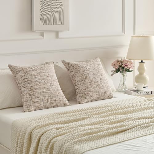 FUTEI Pack of 2 Tweed Chenille Throw Pillow Covers 20x20 Inch, Beige Brown - color: Beige Brown, size: 20" x 20" (Pack of 2)