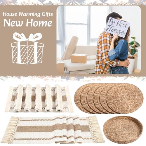 Boho Table Runner and Placemats Set, 6 Sets, Khaki A, 12x72 - color: Khaki a, size: 12x72"