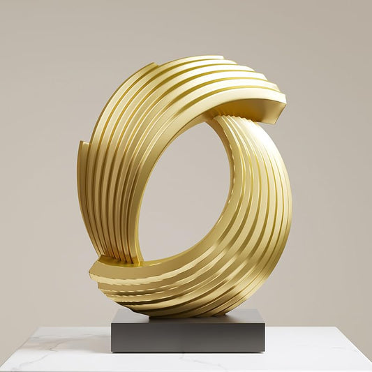 Golden Wave Resin Origami Statue Modern Abstract Home Decoration Emphasizes Abstract Office Desk Carving Table Family Bedroom Living Room Garden Office Golden Stripe Decoration (B) - color: B