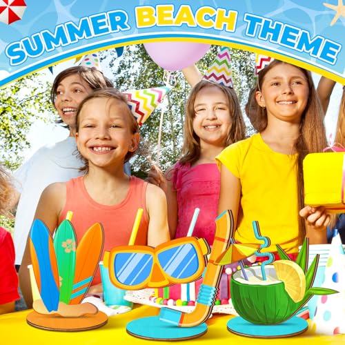 Marsui 12 Pcs Summer Wooden Table Decorations Tropical Beach Centerpieces - style: Summer