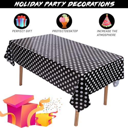 Kesfey 3 Packs Black Polka Dot Plastic Table Cloth 54x108 Inch Black and White Dots Mini Mouse Tablecloths Disposable Black Waterproof Picnic Table Covers for Rectangle Tables Birthday Party Supplies - color: Black Polka Dot