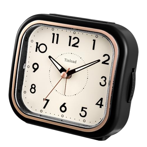 Tinload 4.3" Vintage Retro Analog Alarm Clock, Super Silent Non Ticking Clock with Manual Light, Snooze, Battery Operated, Simply Design, for Living Room, Bedroom, Bedside, Desk(Black) - style: Black-RoseGold