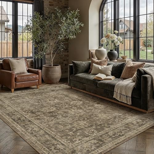 HUGEAR 5x7 Brown Retro Distressed Washable Area Rug for Living Room - color: A| Brown, size: 5' x 7' (Rectangular)