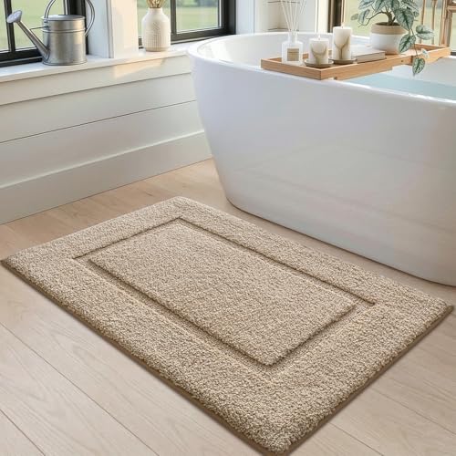 DEXI Bath Mat 24x16, Soft Absorbent Bathroom Rugs Non Slip, Beige - color: Beige, size: 24" X 16" (Rectangular)