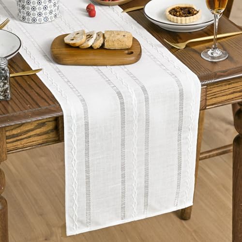 Artoid Mode White Rustic Cotton Linen Table Runner 13x36 Inch - color: White, size: 13" x 36"