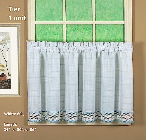 Today's Curtain Adirondack 2-Tone Crochet Tier 24", White/Blue, 60W x 24L - color: White/ Blue, size: 60"W x 24"L (Pack of 1)