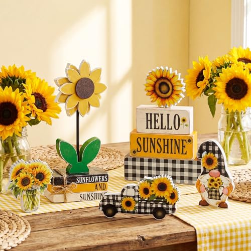 11 Pcs Sunflower Table Centerpiece Decorations, Wooden Stacked Sign - style: Sunflower