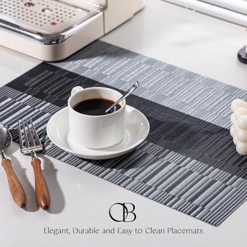 Placemats Set of 6 - Easy Clean Woven Vinyl Placemats for Dining Table, Indoor/Outdoor Place Mats, Washable PVC Table Mats (Silver Gray Black) - color: D-silver Gray Black