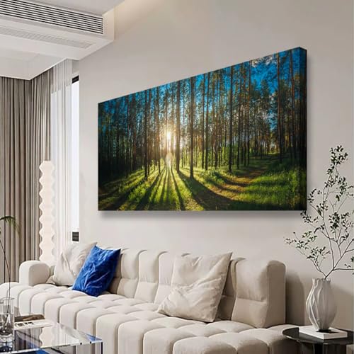 Sunrise Forest Pictures Canvas Wall Art for Living room Office Bedroom Wall Decor,Forest Wall Art Print Paintings Modern Green Nature Landscape Artwork Waterproof Ready to Hang-20x40inch - color: Sunrise Green Forest, size: 40"L x 20"W