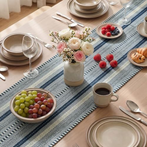 Artoid Mode Dark Blue Farmhouse Stripe Braided Table Runner 12x72 Inch - color: Dark Blue, size: 12" x 72", Table Runner