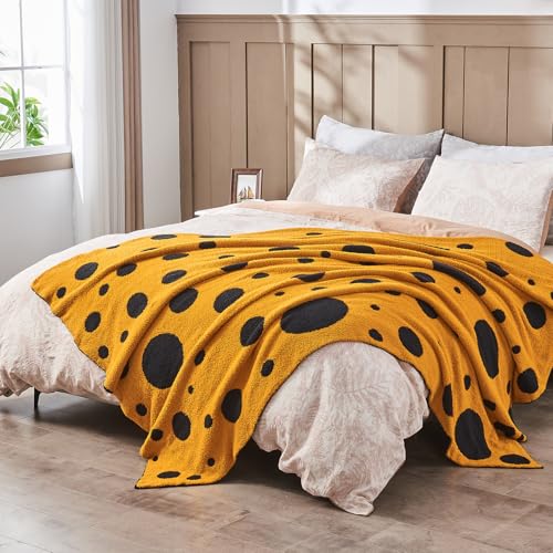 CozeCube Reversible Knit Throw Blanket, Yellow Black Polka Dot, 50"x60" - color: D-gold Yellow and Black, size: 50"x60"