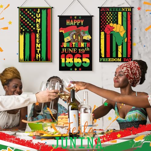 Tegeme 3 Pcs Happy Juneteenth Day Door Sign African American Flag - style: Juneteenth