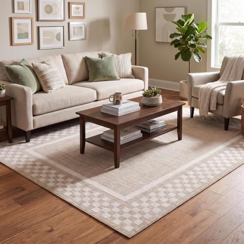 GarveeHome Modern Bordered 8x10 Washable Area Rugs for Living Room Bedroom - color: Beige, size: 8' x 10' (Rectangular)