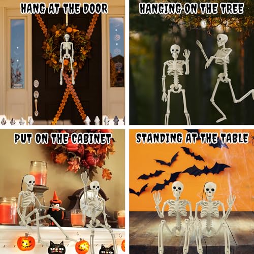 2-8 PCS 16" Halloween Posable Skeleton Decor,Scary Small Hanging Skull Prop