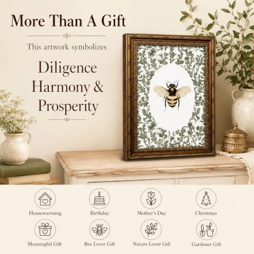 Vintage Gold Frame Bee Wall Art, Rustic Canvas Painting Print for Bathroom Bedroom Decor, Aesthetic Botanical Bee Painting Pictures for Living Room Home Office, Nature Farmhouse Artwork 12x16 Inch - color: bee, size: 16"L x 12"W