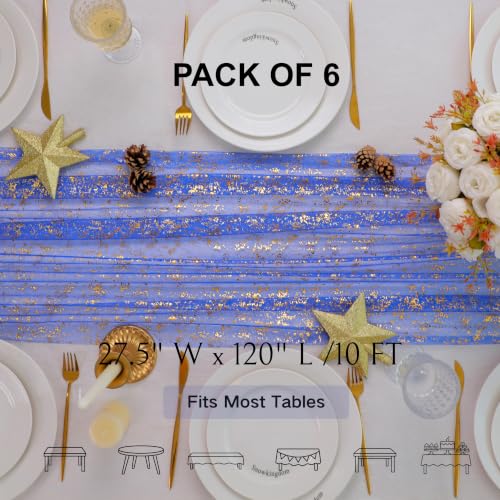 Royal Blue Gold Table Runner Glitter Decorations Sheer Gauze 10 Ft 6 Pcs - color: Blue Gold, size: 10FT/6Pcs