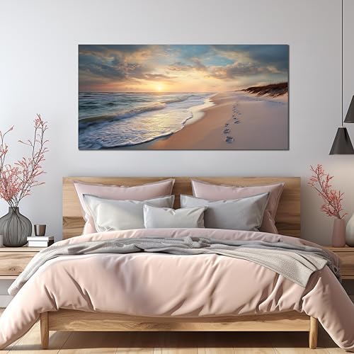 Ouzzlie Seascape Wall Art Gold Art for Office - color: Blue, size: 59"L x 29"W