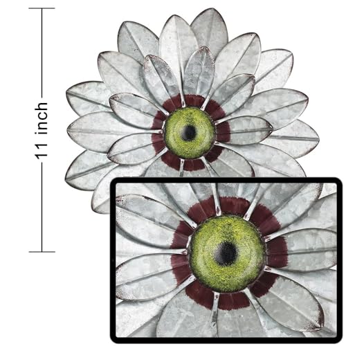 YEAHOME Metal Flower Wall Decor, 11" Boho Wall Art for Bedroom/Rustic Patio Decor - color: 11"- Galvanized