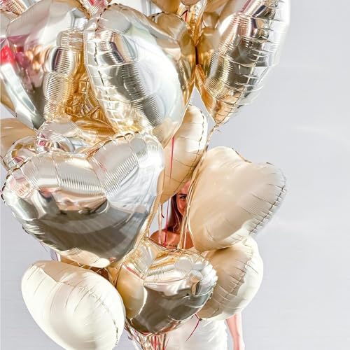 Champagne Gold Heart Foil Balloons,12Pcs 18Inch Heart Shaped Balloons - color: Light Gold