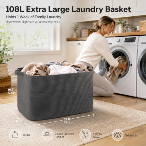OIASKET 108L Extra Large Blanket Basket Living Room, 24.8" x 16.2" x 16.2" - color: Dark Grey, size: 24.8" x 16.2" x 16.2"
