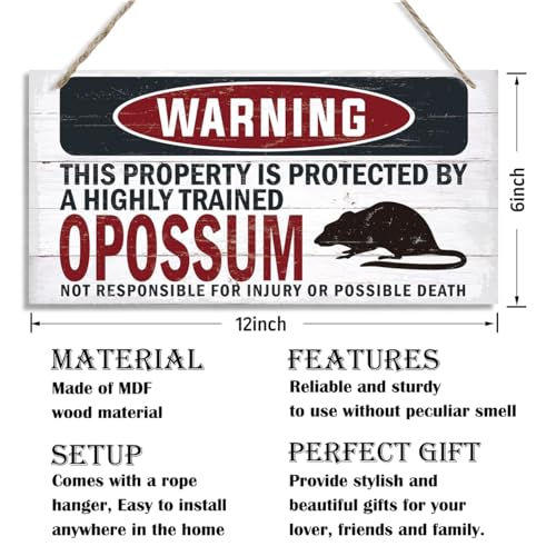 Warning Sign, Opossum Warning Wood Plaque Sign, Funny Door Signs, Decorative Wood Hanging Suspension Plaque, Farmhouse Wooden Wall Decor, Outdoor Hanging Wooden Signs - color: OPOSSUM